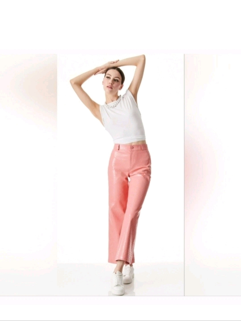 Alice + Olivia Pink Croc-Embossed Wide-Leg Pants Size 6 - Picture 4 of 13